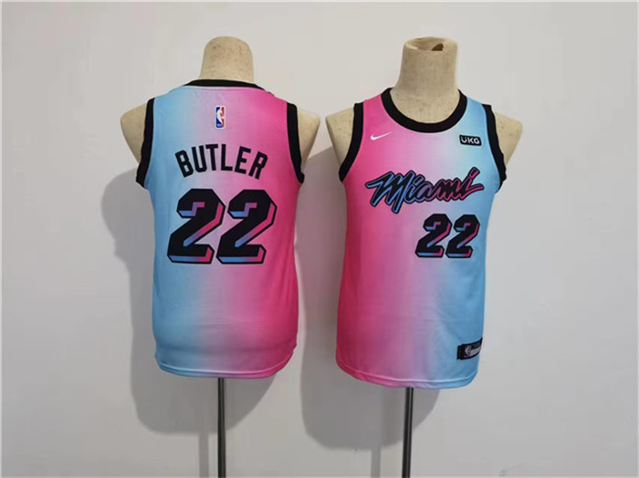 Youth Miami Heat #22 Jimmy Butler Blue/Pink City Edition Stitched Jersey